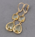 Gold retro earrings with long crystal fringe and geometric water droplet design