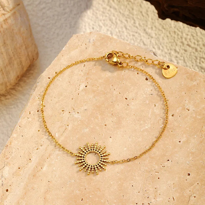 Sunflower Series 14K gold plated geometric chain necklace and bracelet set for women.