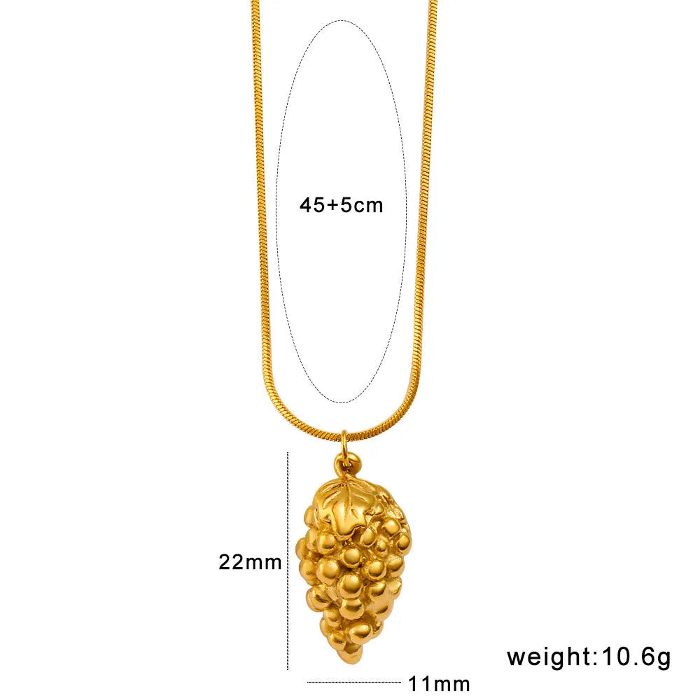 Stainless steel necklace with a detailed fruit-shaped pendant, options include apple, grape, and watermelon.