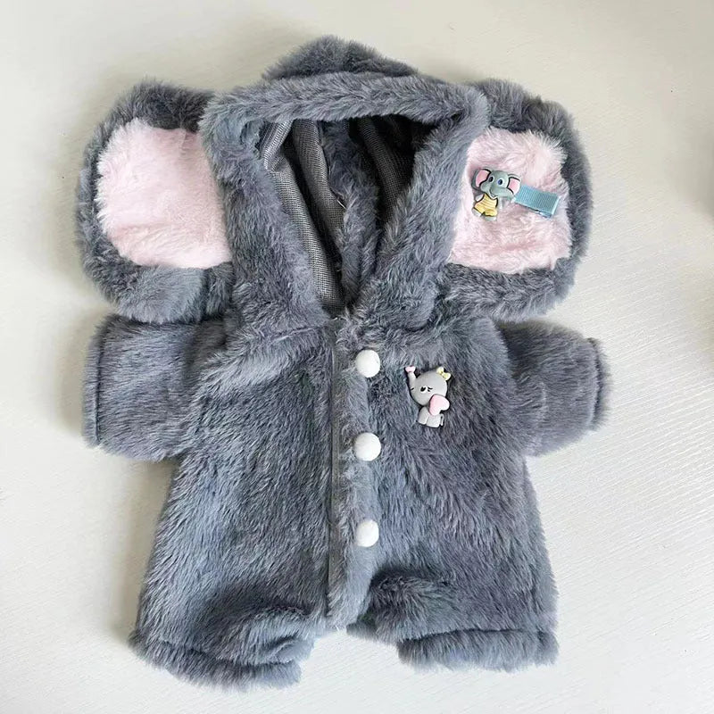 Grey plush jumpsuit for a 30cm teddy bear on a white background.