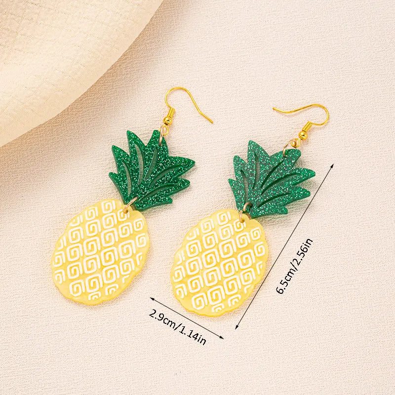 Acrylic drop-shaped earrings with coconut leaf pattern in one of five colours on an alloy hook.