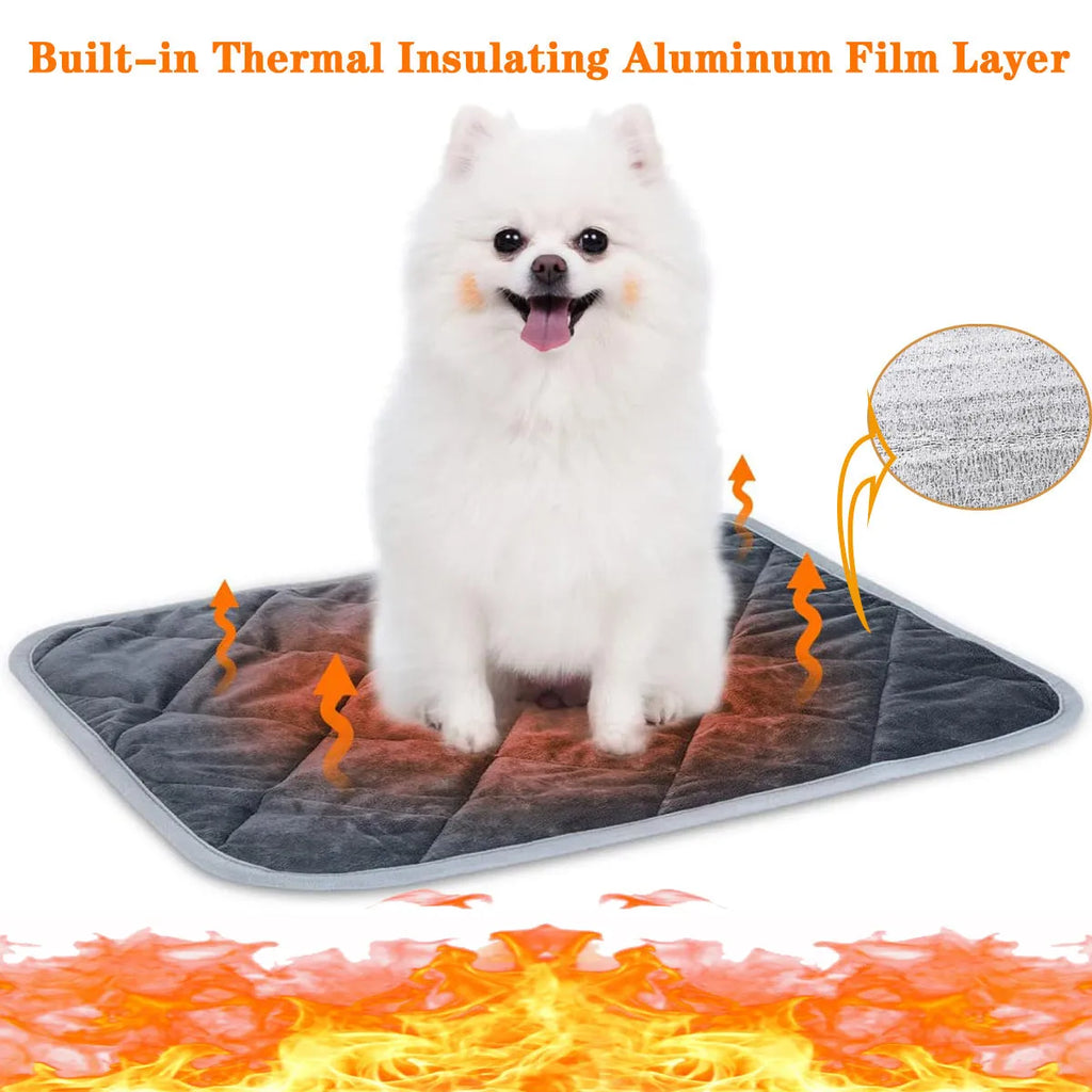 Grey multi-layer cloth pet cushion shown in four different sizes for small to extra-large dogs and cats.