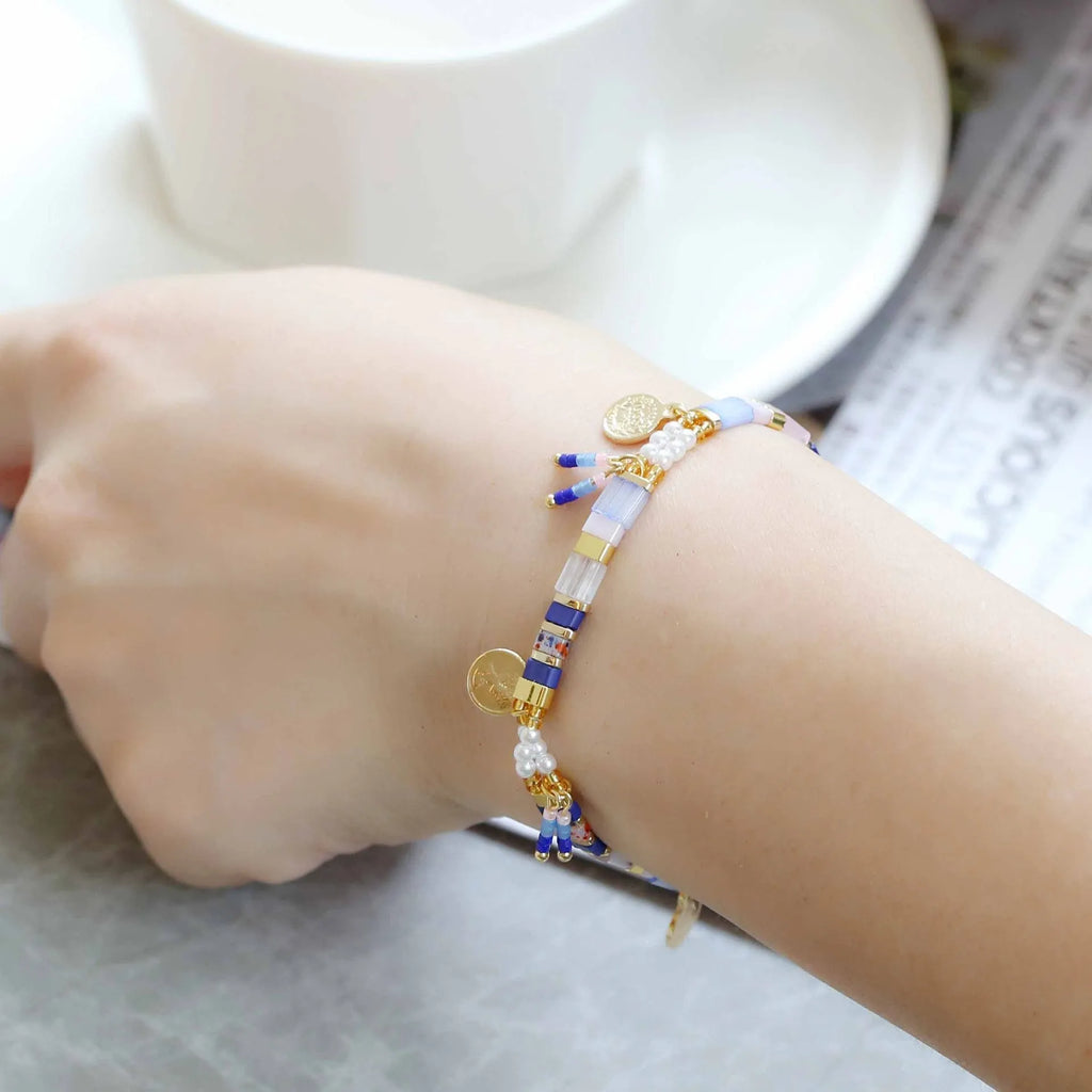 Women's imitation pearl glass bead bracelet in European and American style with six colour options