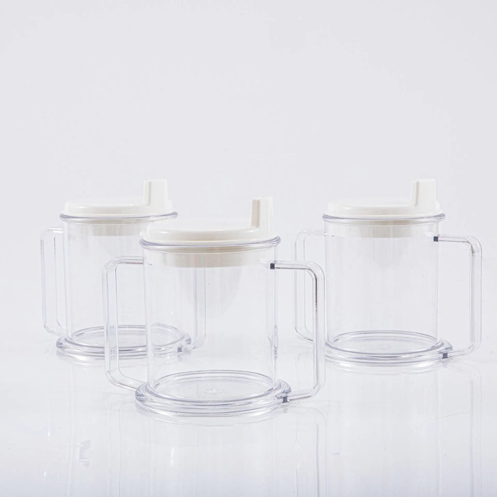 Transparent spill-proof drinking cup showing PP construction with modern simplicity design