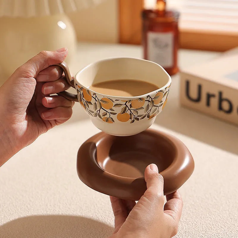 Antique style ceramic coffee cup and saucer set with 210ml capacity in retro design