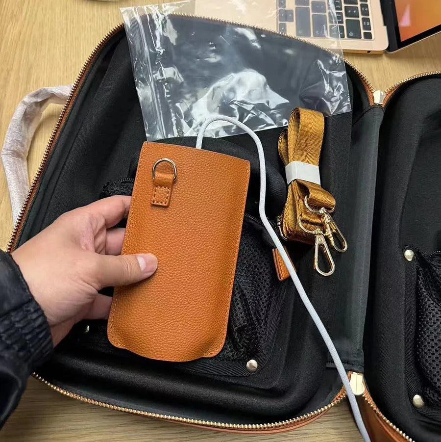 Leather battery shoulder strap protective cover in black and brown colour options