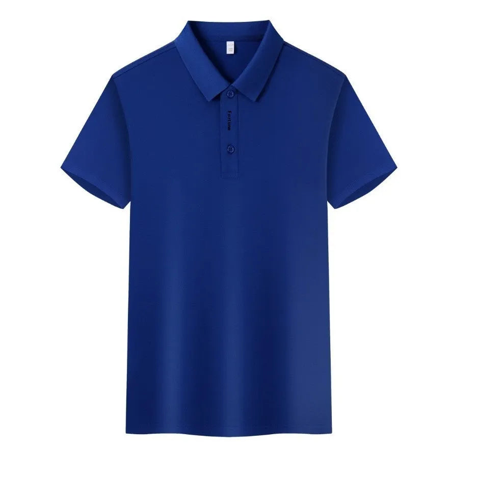 Men's short sleeve polo t-shirt in cotton spandex blend, shown in Aerospace Blue colour.