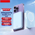 Portable 10000mAh magnetic wireless power bank in blue, purple, or white with Type-C charging