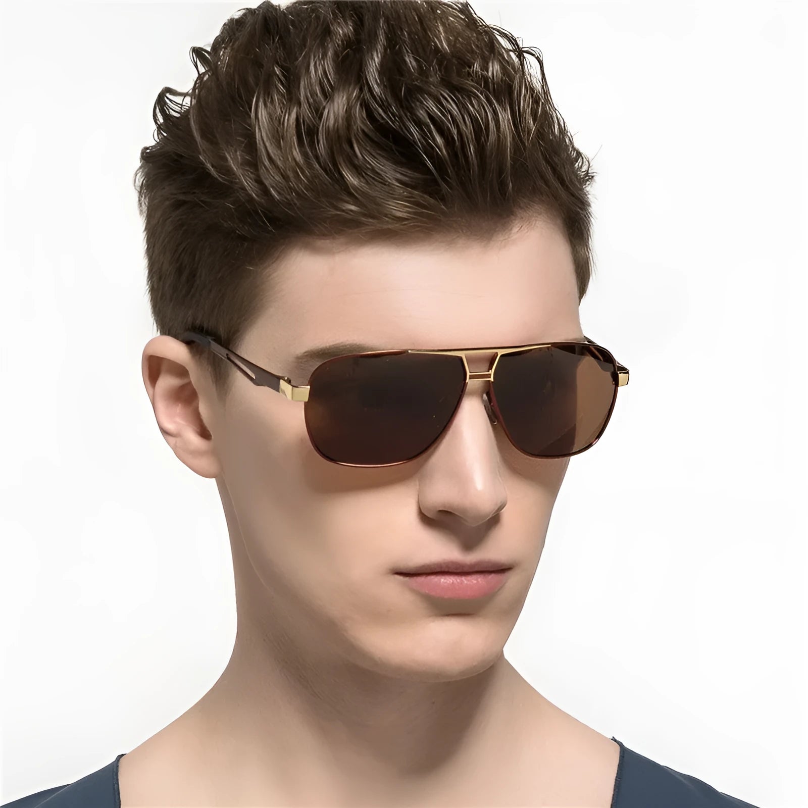 Men's orange red polarised aviator sunglasses with metal frame and TAC lenses