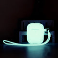 Luminous silicone AirPods case with integrated carrying strap in blue colour
