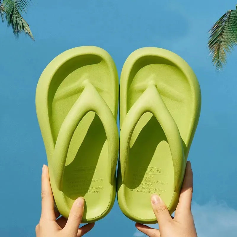 Thick-soled EVA flip-flops with decorative bow in black, green, pink, rose red, or white