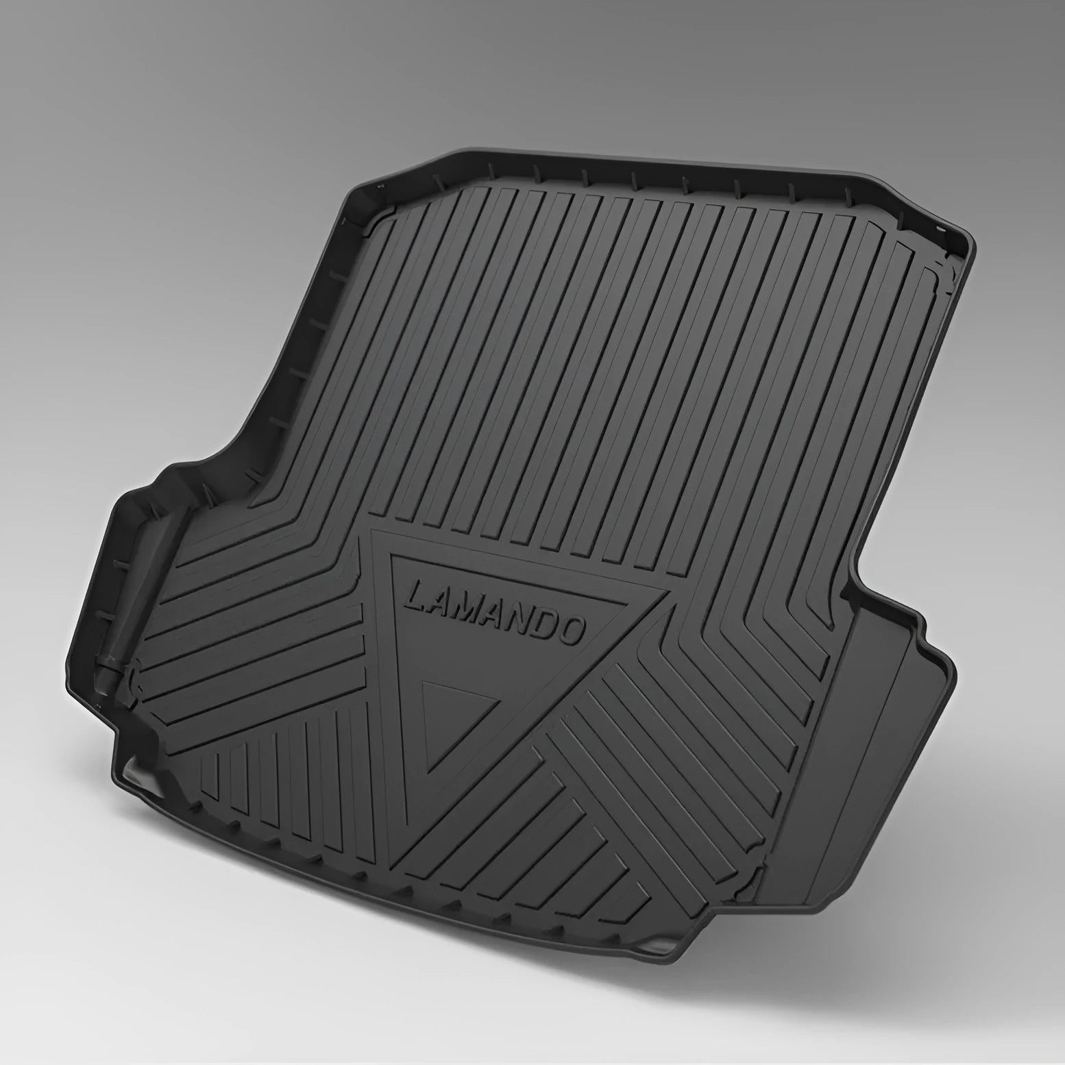 Black carbon fibre pattern TPE car boot liner mat for vehicle cargo protection.