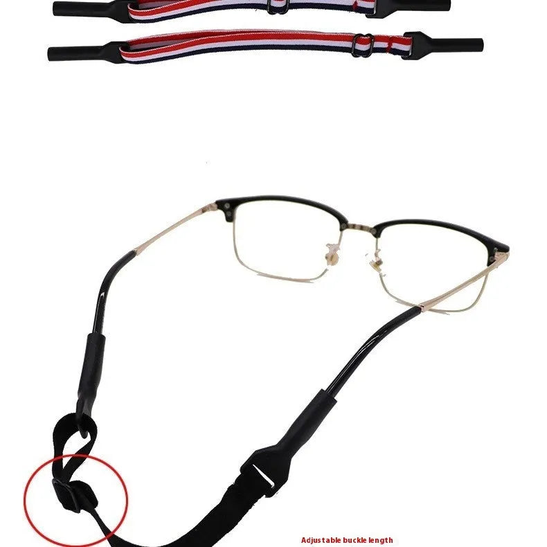 Black adjustable glasses retention cord with silicone earpieces for adult and children's eyewear
