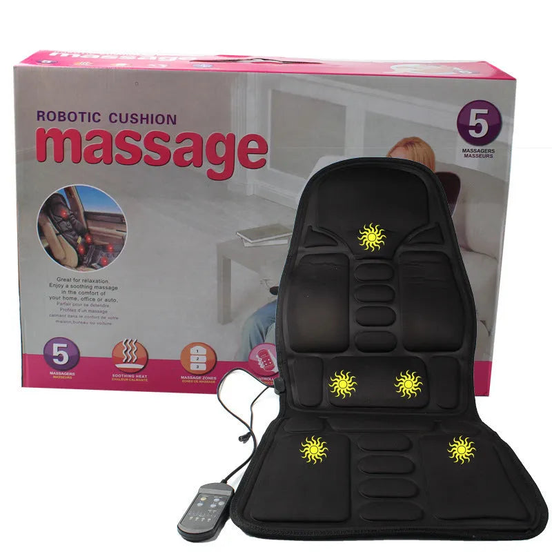 Black infrared heating massage mat with seat cushion for physiotherapy and back pain relief