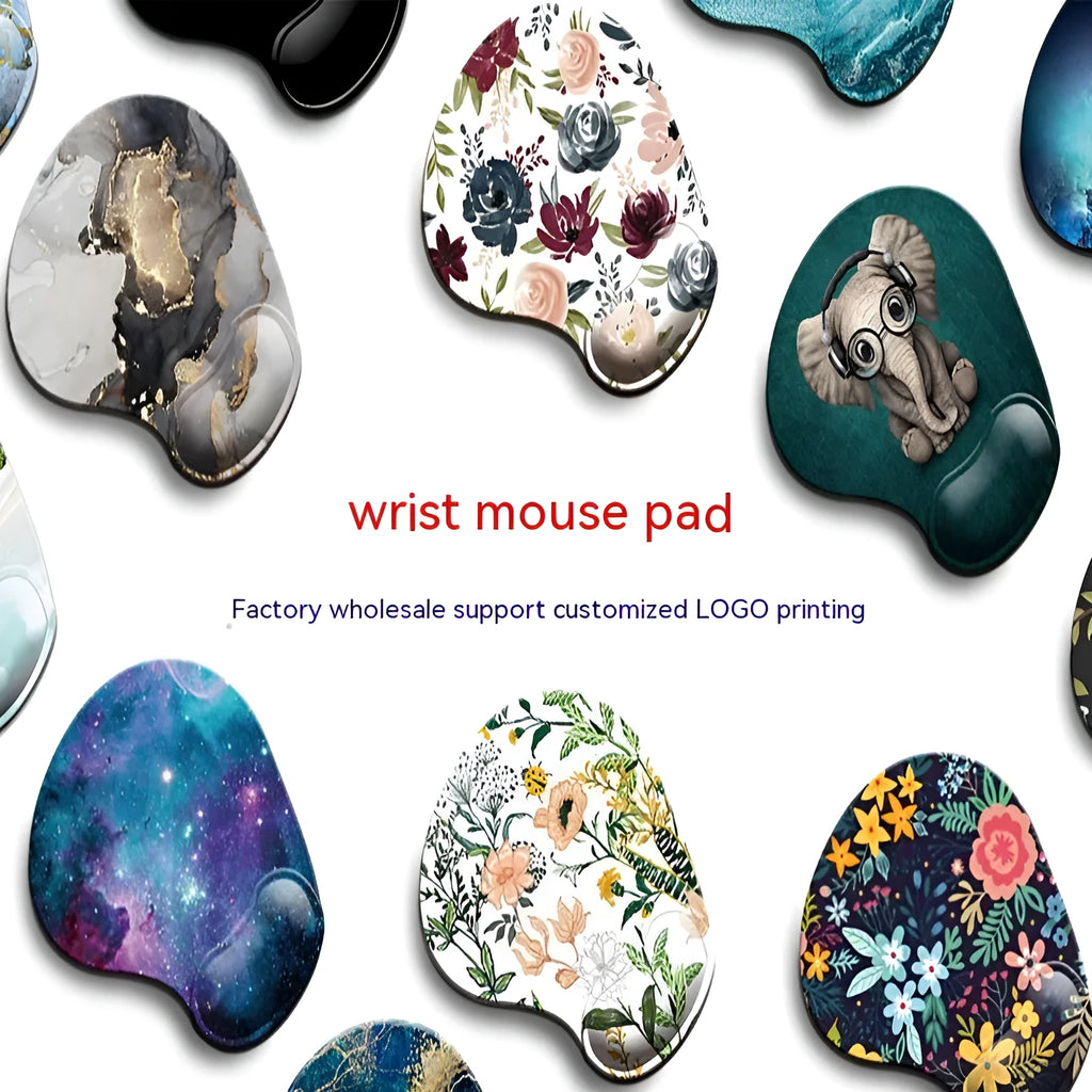 Black silicone keyboard wrist pad with floral pattern and non-slip rubber base
