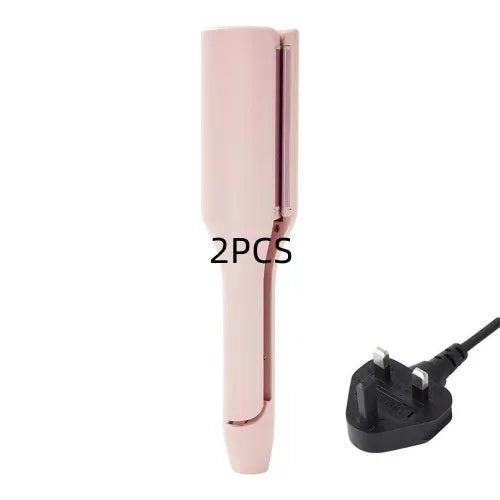32mm pink hair curling iron with ceramic barrel and 4 heat settings on white background