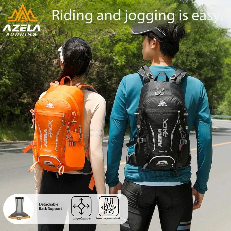 AZELA 30L orange hiking backpack with durable fabric and multiple compartments