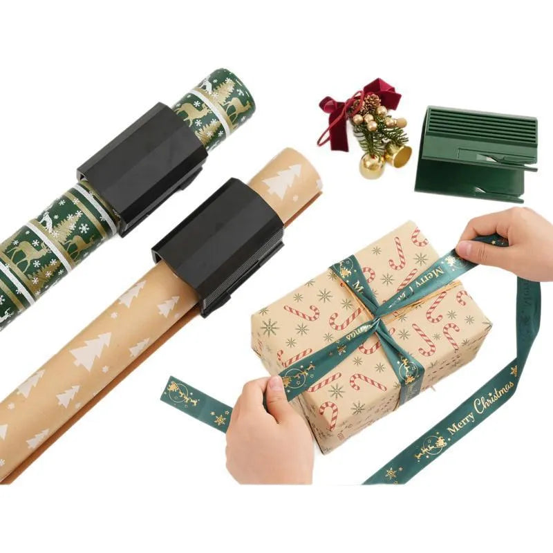 Plastic paper cutter for roll paper and scroll packaging in black, red, or green