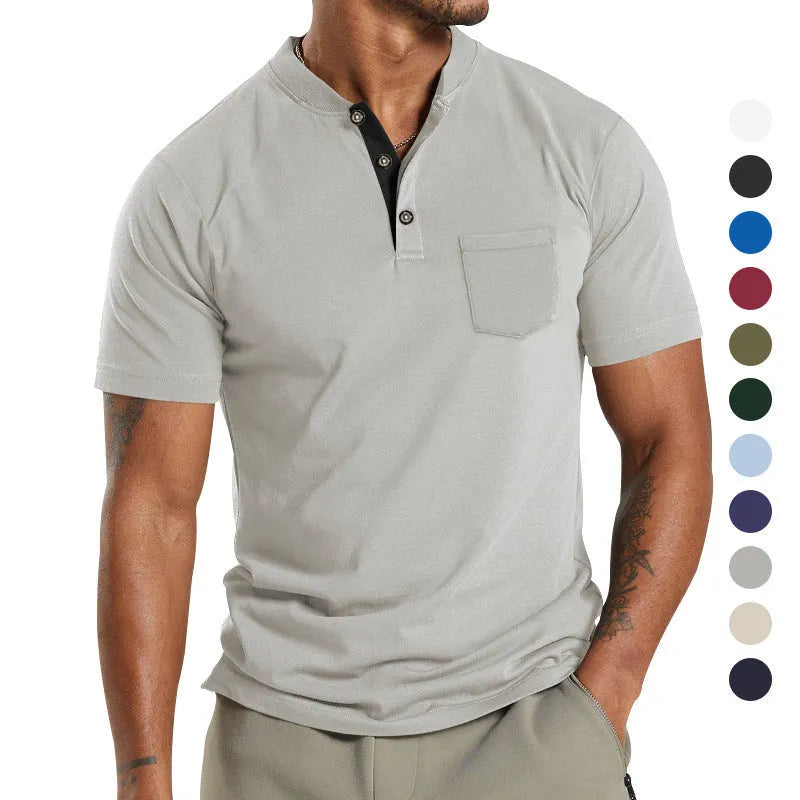 Men's plus size short sleeve button-down shirt with chest pocket in solid colour
