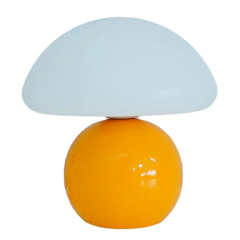 USB ceramic cream mushroom bedside table lamp with remote control in cream finish