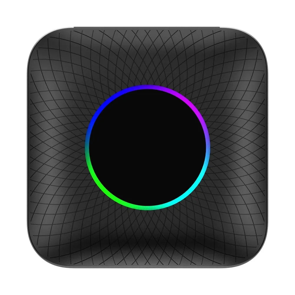 Square Tbox-Led Wireless CarPlay adapter dongle for cars with factory wired CarPlay systems.
