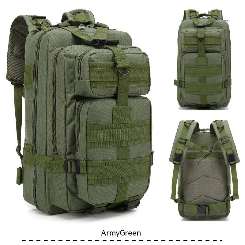 Large khaki hiking backpack with air pillow belt system for mountaineering and outdoor sports