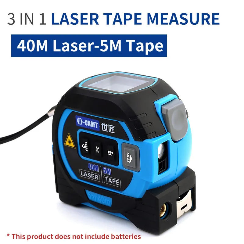 3-in-1 laser tape measure with 5m tape ruler and infrared rangefinder in blue