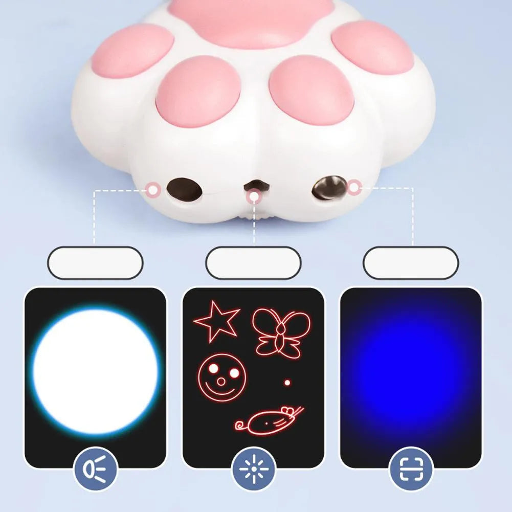 Small black or pink USB-rechargeable infrared cat teaser toy on a keychain, showing scale at 5cm.