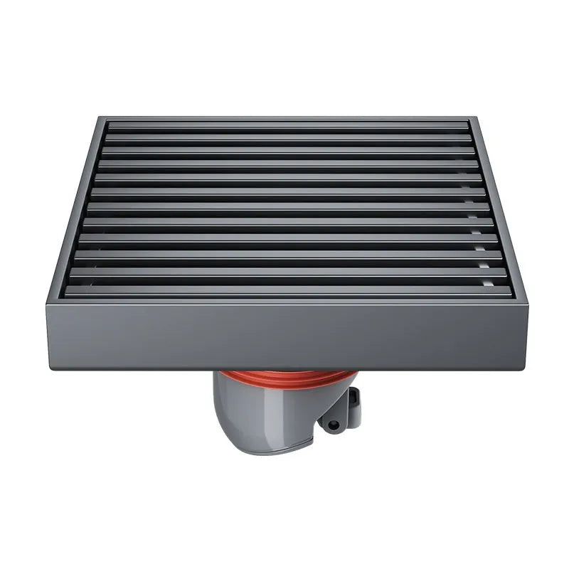 Gun grey 15cm square 304 stainless steel courtyard deodorant floor drain with visible ABS plastic core