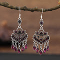Retro long fringe earrings in smart water drop purple colour with drop shape and ethnic style design