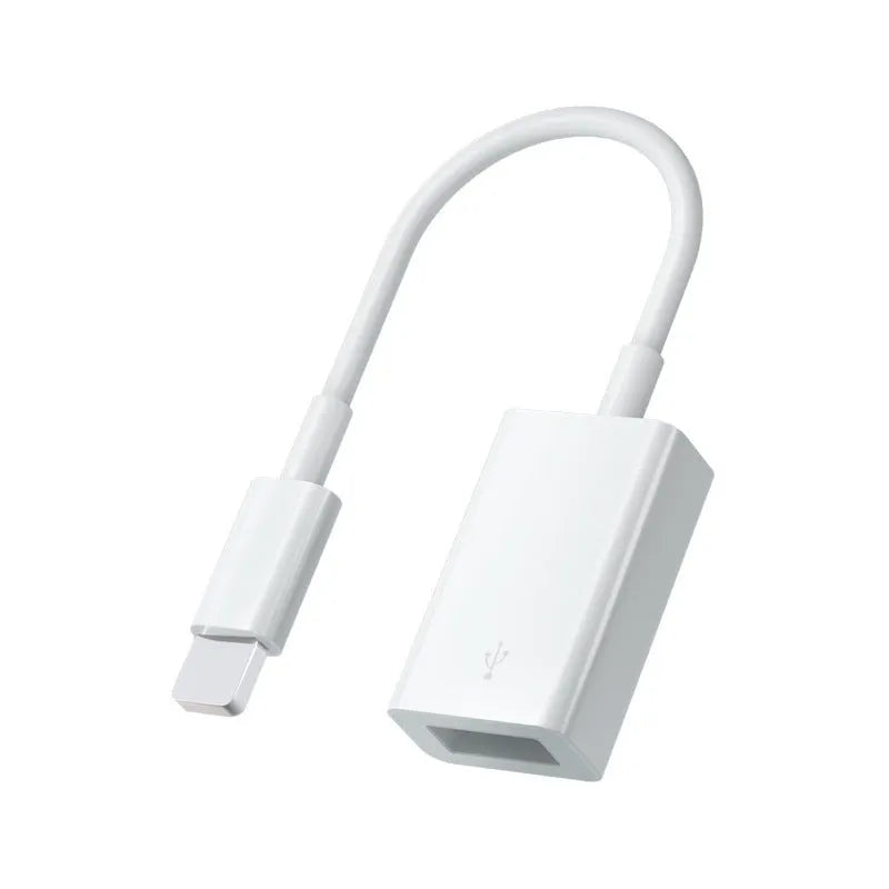 White Apple OTG adapter with Lightning connector and ABS plastic shell, 6g lightweight design