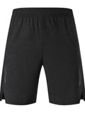 Men's forest green five-point spandex shorts laid flat, showing mid waist and short length.