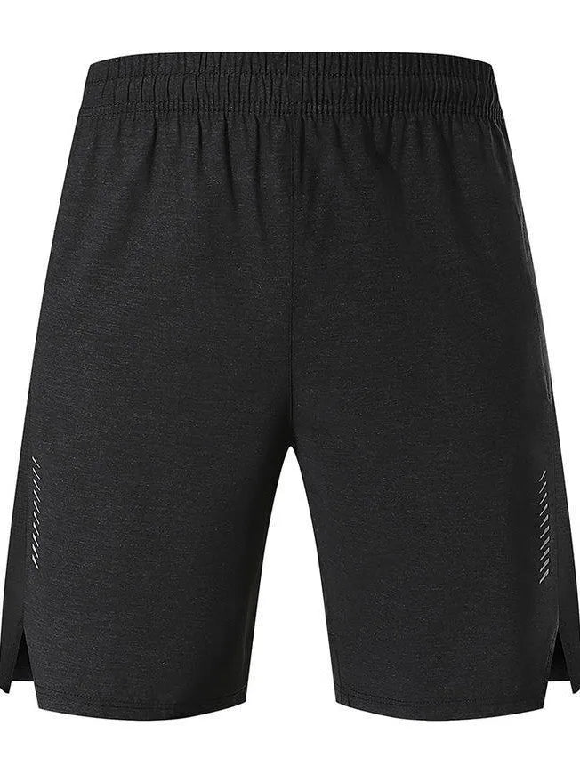 Men's forest green five-point spandex shorts laid flat, showing mid waist and short length.