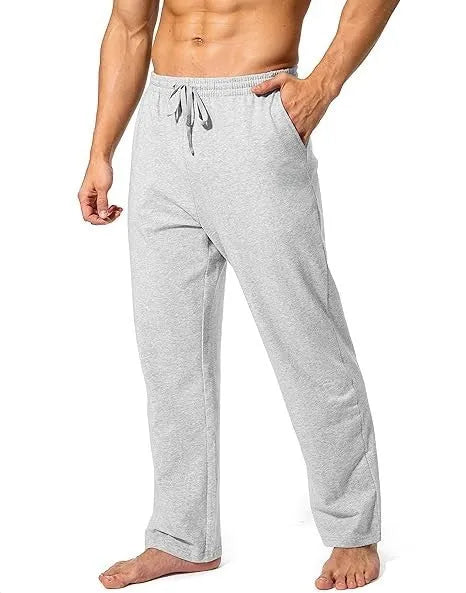 Men's loose polyester casual trousers in dark grey with mid waist and full length design
