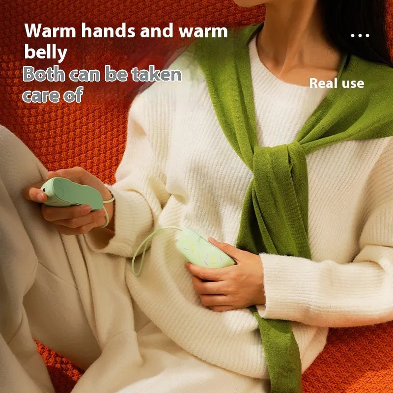Magnetic two-in-one hand warmer in beige, pink or green with USB charging, lighting and double side heating