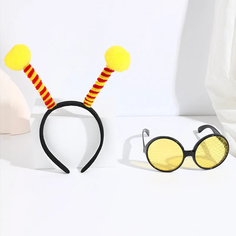Children's cloth bees costume headband and glasses set with butterfly and ladybug details.