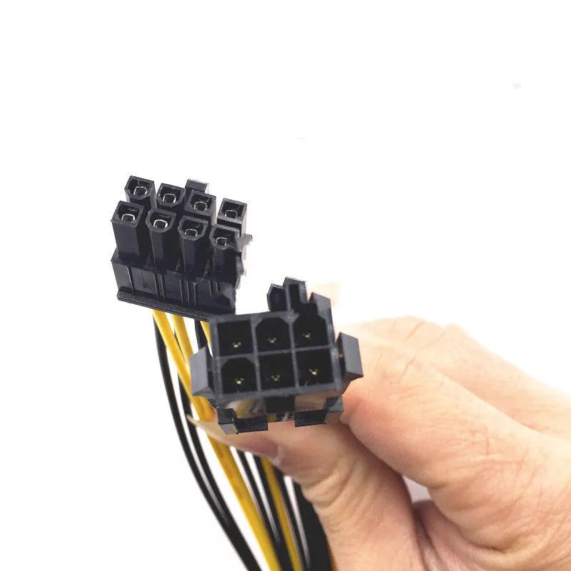 Black 6-pin to 8-pin graphics card power extension cable showing 20cm length and connector details