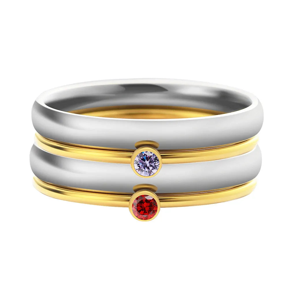 December birthstone engraved titanium steel ring showing geometric shape and superimposed combination design