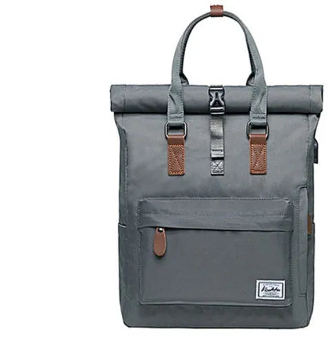 Casual black polyester backpack with a cover flap, showing internal computer pocket and zipper pocket.