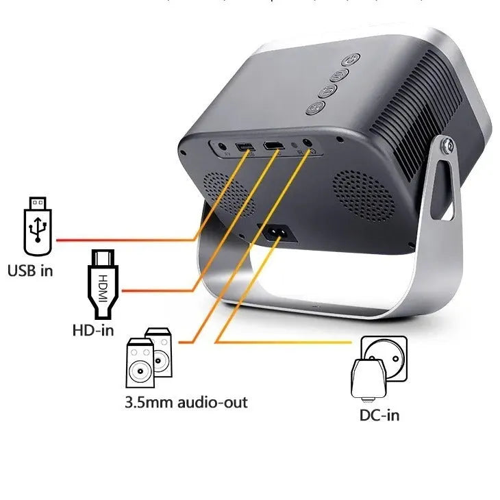 Portable 4K smart projector unit with Android connectivity for home cinema mobile phone screen projection