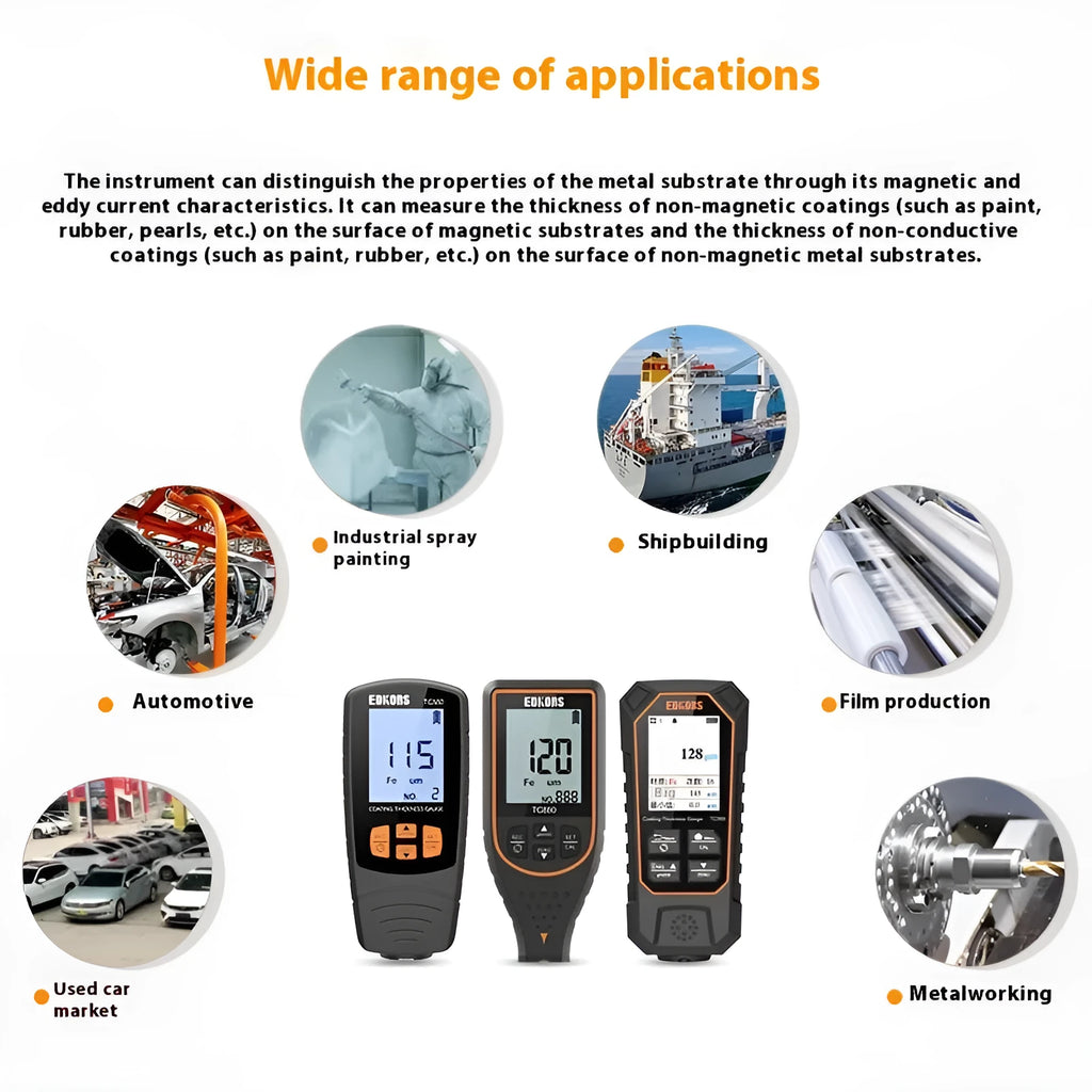 Black TC880 coating thickness gauge with iron and aluminium calibration substrates and portable bag for car paint measurement