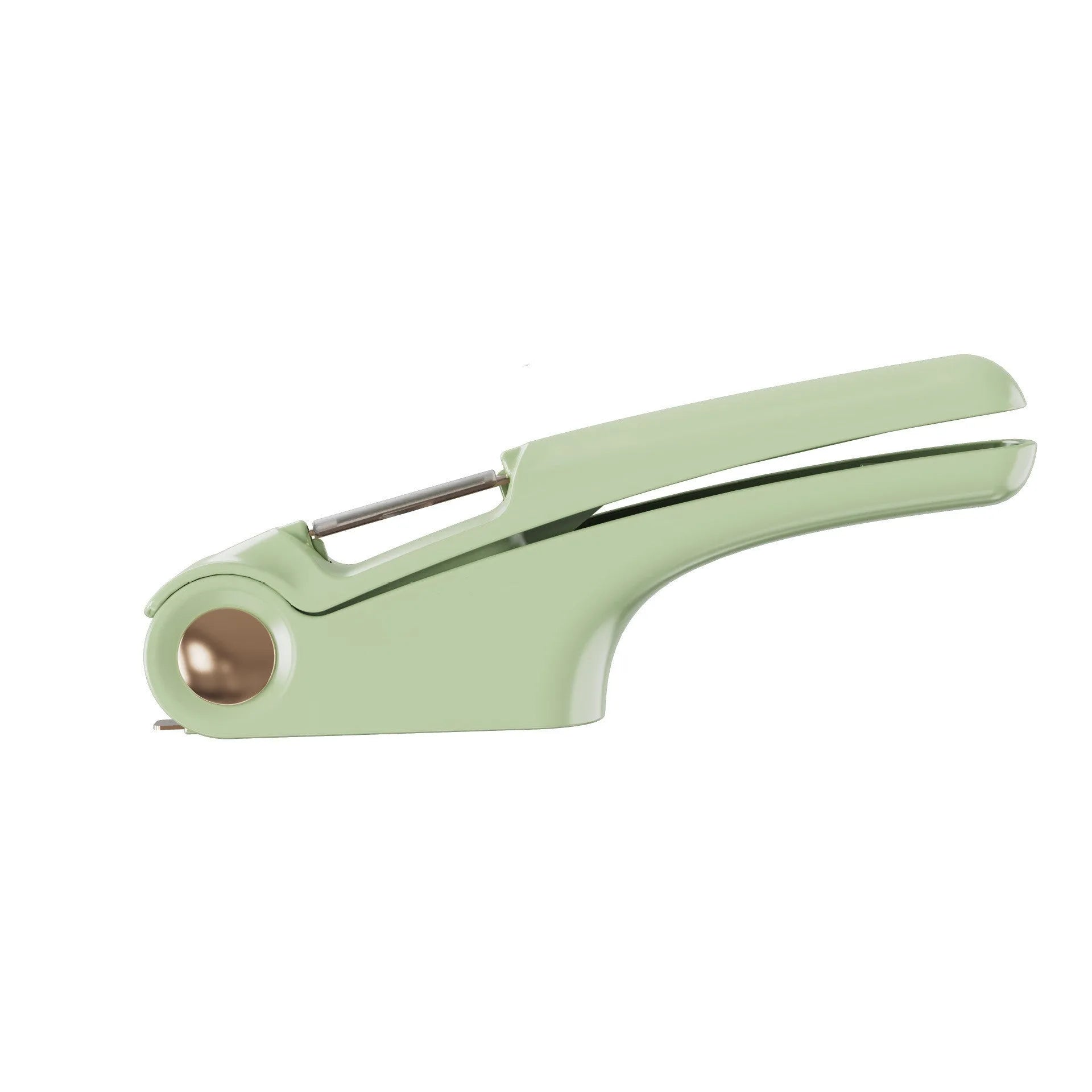 Manual garlic press kitchen tool with stainless steel crusher and coloured ABS handle