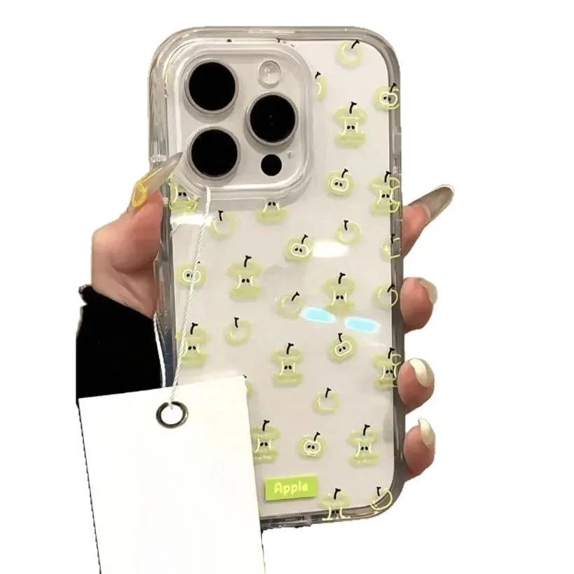 Full screen green apple core large hole TPU phone case for iPhone transparent style
