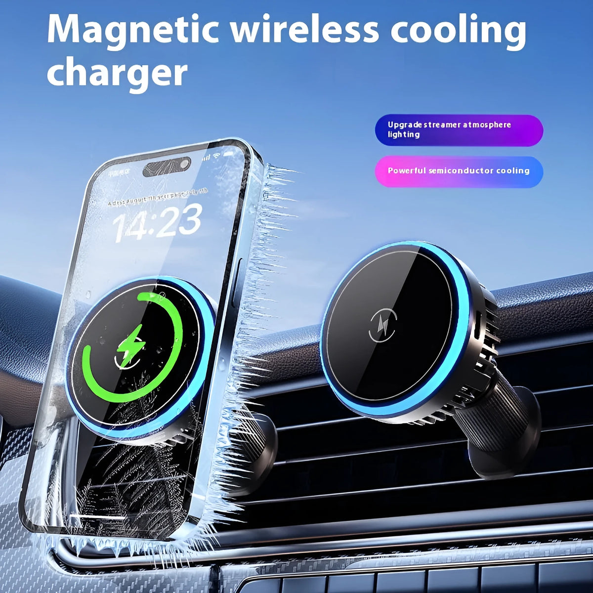Magnetic car wireless charger navigation rack in black, 15W fast charging, 60.7 x 45.5 mm