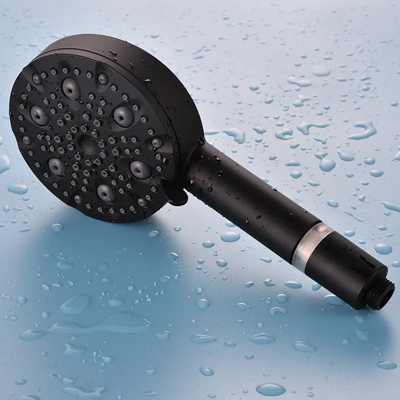 Matte black handheld shower head set with filter, hose, and bracket, 0-100°C, ABS