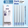 Pack of 10 quick-drying ballpoint pen refills in black, blue, red, and ink blue colours