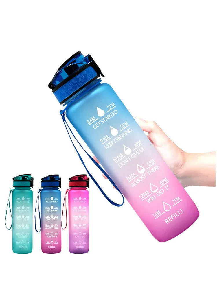 Clear 1000ml sports water bottle with infuser, showing BPA-free Tritan plastic construction.