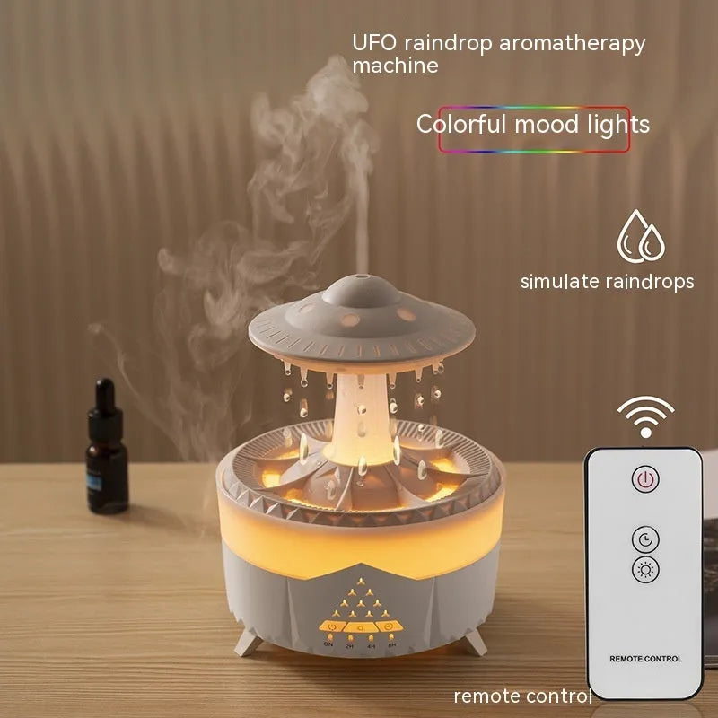 Cloud-shaped UFO raindrop humidifier with water drop sounds and night light