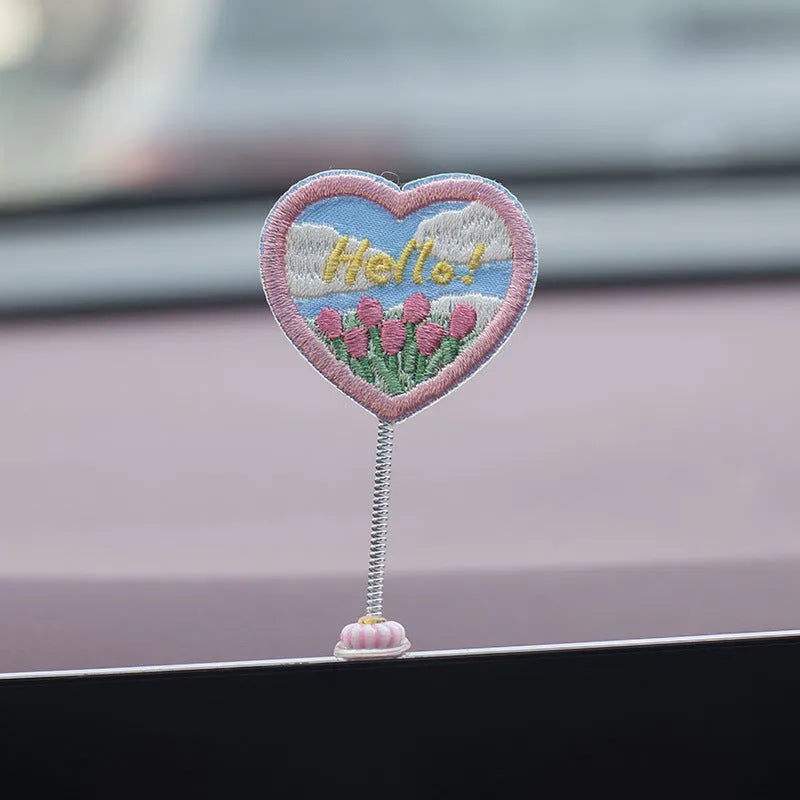 PVC cartoon duckling car decoration set with six small ducks and a hello sign