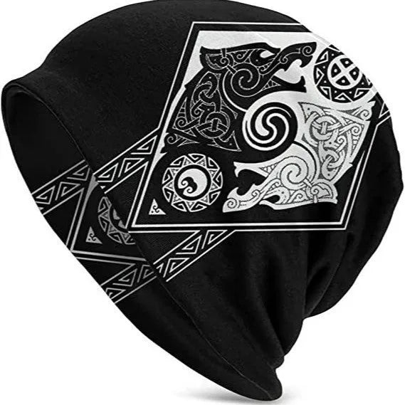 Viking wolf design double-layer elastic cotton sleeve cap for street dance.